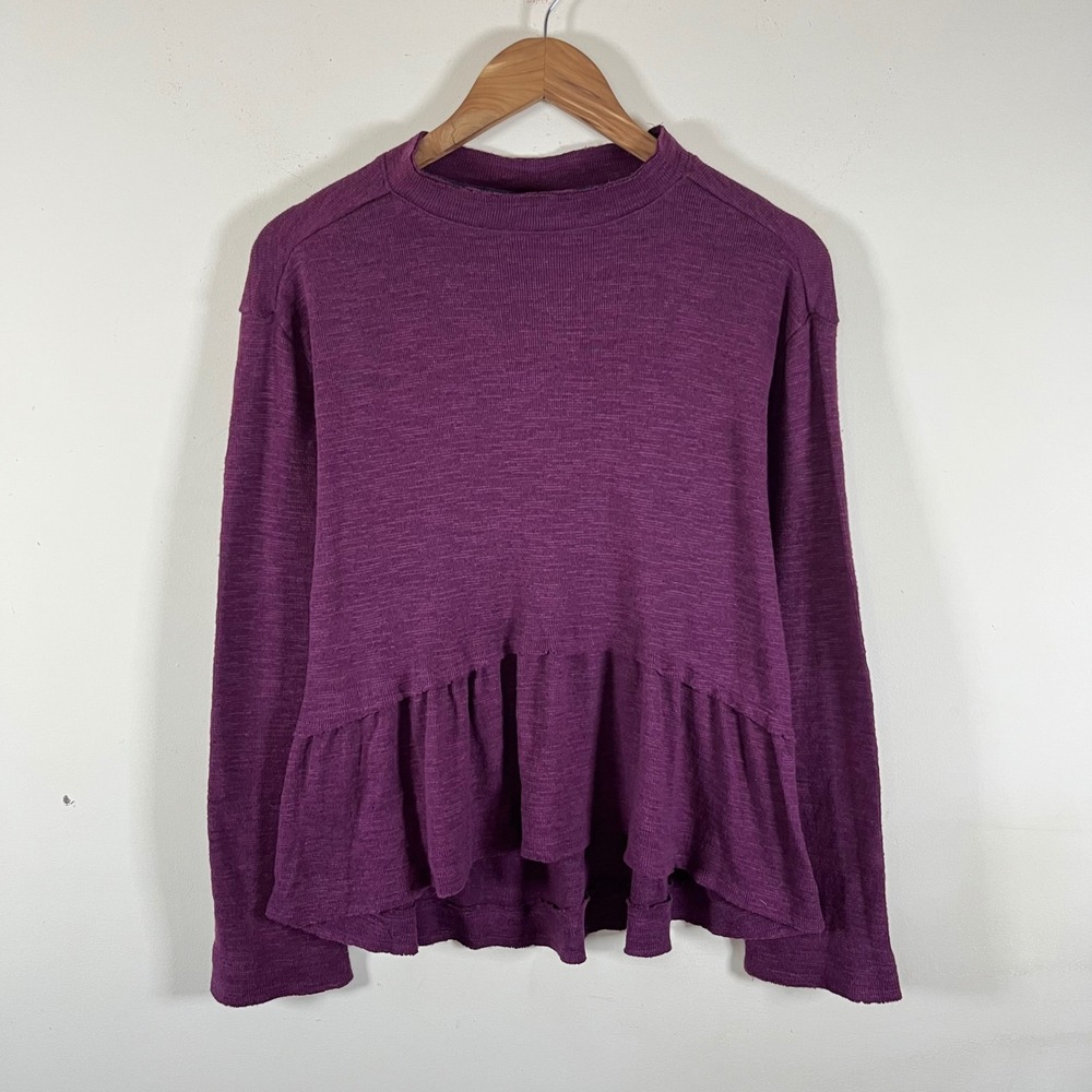 Anthropologie Pilcro Plum Purple Peplum Heathered Knit Long Sleeve Top Small